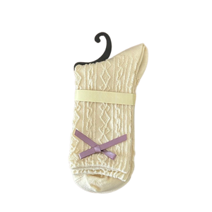 ถุงเท้าลายดอกไม้สีม่วง ถุงเท้ายาวปานกลางสำหรับเด็ก สไตล์ฤดูใบไม้ร่วง ถุงเท้ายาวปานกลางโบว์สีขาวน่ารัก สไตล์วินเทจหวาน - Product Image 2