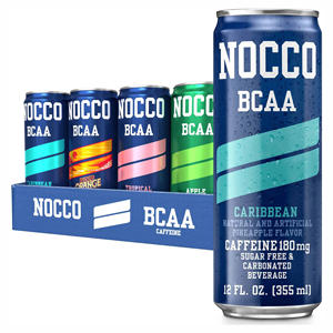 Boisson énergétique NOCCO BCAA à l'ananas des Caraïbes - Canettes de 12 oz (lot de 12) 180 mg de caféine, sans sucre - Product Image 1