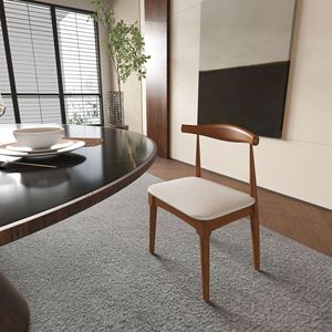 Metà del secolo sala da pranzo Set di 2 noce cornice luce grigio cuscino in legno e tessuto imbottito sedie da pranzo - Product Image 2