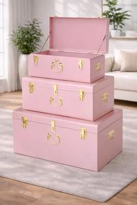 Ensemble de 3 coffres de rangement métalliques roses, bleu clair et blanc pour vêtements, cuisine, armoire et salle de bain – Idéal pour la maison - Product Image 2