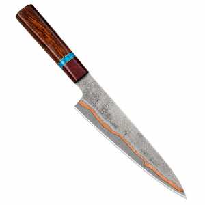 มีดเชฟเหล็กดามัสกัสทำมือ LEGACY BLADES ด้ามไม้สั่งทำพิเศษ ปลอกหนัง ดีไซน์สำหรับคนถนัดทั้งสองมือ สไตล์ดั้งเดิม - Product Image 2