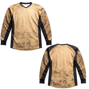 Camiseta Táctica de Paintball con Gráfico de Calavera Color Bronceado, Sublimada, Ropa Deportiva para Hombre, Transpirable, de Malla, con Orificios para Pulgares en las Puños - Product Image 1