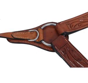 Conjunto de cabezada, pechopetral y riendas de cuero marrón estilo western con diseño floral tallado a mano, herrajes de acero inoxidable, fabricante indio, marca LLT - Product Image 2