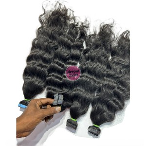 Indian Temple Curly Invisible <b>Tape</b>-in Hair Single Donor Cuticle Aligned 12A Quality Natural Color Remy <b>Machine</b> Double Weft - Product Image 6