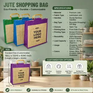 Indian Manufactured <b>Large</b> Jute Shopping Tote Bag with Reinforced Handles for Everyday Shopping Available for Sale - Product Image 2