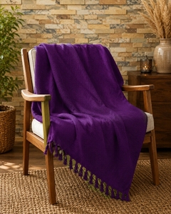Plaid rectangulaire en laine acrylique tricotée violette, couleur unie, anti-boulochage, pour la décoration intérieure, toutes saisons, 18 ans et plus - Product Image 4