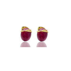 Clous ovales en rubis sertis de fils |   Boucles d'oreilles pierre de naissance de juillet |   Bijoux en cristal faits à la main - Product Image 3