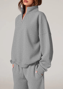 Conjunto informal de dos piezas para mujer, sudadera con media cremallera, pantalones de pierna recta, ropa deportiva transpirable y holgada para otoño - Product Image 2