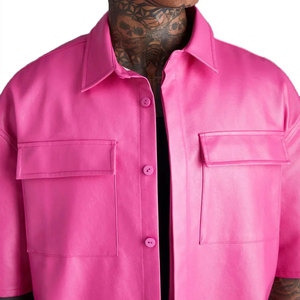 Chemise décontractée pour homme en similicuir, coupe moderne ample, boutonnée sur le devant, manches longues, personnalisable avec logo ODM, haut en cuir souple - Product Image 3