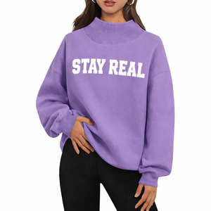 Sweat-shirt à col montant en molleton de coton surdimensionné, teint en pièce, chaud pour l'hiver, style streetwear décontracté, effet délavé, haut tendance - Product Image 1