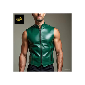 Chaleco de Cuero Grabado en Relieve para Hombre, Marca Champ King, Negro, Casual, Transpirable, Ecológico, con Botones y Cremallera, para Invierno - Product Image 1