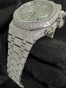 Reloj cronógrafo octogonal con incrustaciones de diamantes, 44 mm, analógico, de cuarzo, unisex, de lujo, con correa de acero inoxidable y cierre desplegable. - Product Image 2