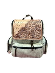 Handmade Genuine Leather Backpack Lavender Purple Cowhide Hair-on <b>Patchwork</b> Rucksack Geometric Pattern Square Travel Daypack - Product Image 4