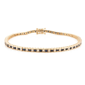 18k Square Blue Sapphire and Diamond Alternate Bezel Set Fine <b>Charm</b> <b>Bracelet</b> - Product Image 2