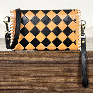 Wholesale Hand Tooled Cowhide Leather Crossbody Bag Diamond Pattern Shoulder Purse Handmade Clutch Adjustable Strap for Ladies - Product Image 5