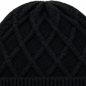 Gorro de punto trenzado con diamantes para hombre, negro, con dobladillo, cálido para invierno - Ropa de invierno premium - Product Image 3