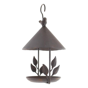 Comedero para pájaros de metal de dos niveles con diseño de pájaro posado para uso en exteriores en el jardín, forma redonda, estilo vintage. - Product Image 3