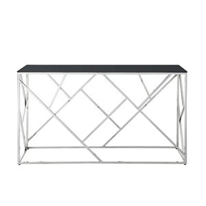 55\" Modern Gold <b>Sofa</b> <b>Table</b> with Sturdy Metal Frame & <b>Black</b> Tempered Glass Top Console <b>Tables</b> for Living Room Entryway - Product Image 5