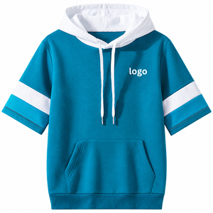 <b>Men's</b> <b>Pullover</b> Cotton Fleece Short Sleeve Hoodie Casual Comfortable Lightweight Hooded Sweatshirt Basic Cotton Blended Hoodie - Product Image 4