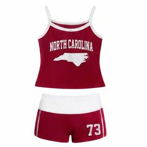 Conjunto de camiseta sin mangas y pantalones cortos con estampado gráfico de Carolina del Norte para mujer, conjunto informal de dos piezas para verano, ropa deportiva para dormir - Product Image 1