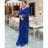 Sari de style indien et pakistanais, très beau, produit phare, motif dessiné à la main, bleu Neelam, en georgette, pour mariage