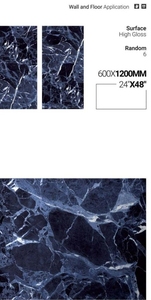 Carrelage en porcelaine émaillée bleu marine 60 x 120 mm, carrelage en porcelaine vitrifiée pour sol et mur, surface polie pour intérieur - Product Image 2