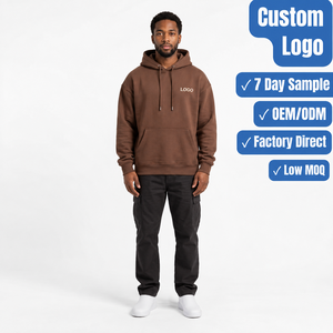 Sweat-shirts à capuche en molleton brun de haute qualité pour hommes, en coton, à épaules tombantes, vente en gros, impression personnalisée, broderie - Product Image 1
