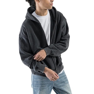 Sudadera con capucha para hombre con cremallera, lavado ácido, 400GSM, forro polar de algodón suave, estilo urbano, personalizada, OEM, marca privada, de fábrica - Product Image 3