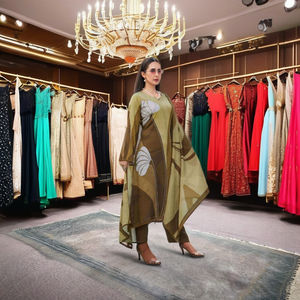 Ensemble de costume en soie de luxe avec broderie à la main et dupatta en organza floral pour femmes, vêtements ethniques - Product Image 4