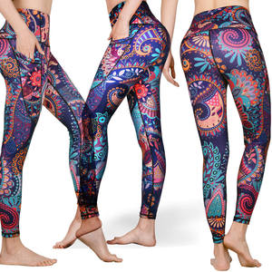 Women's High Waist Full Length Bohemian Paisley Print Leggings <b>Tummy</b> <b>Control</b> Shapewear Invisible Pocket Stretch Knitted Spandex - Product Image 1