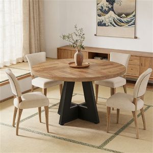 Tavolo da Pranzo Rotondo in Legno Stile Fattoria per Soggiorno e Cucina - Product Image 4