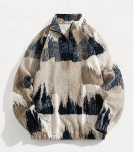 <b>Men's</b> Oversized <b>Half</b> <b>Zip</b> Fleece Sweater Geometric Print Casual Winter Wear Regular Sleeve Anti-Pilling Knitted <b>Jacket</b> - Product Image 1