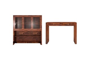 Tall Wooden <b>Computer</b> <b>Desk</b> with Bookshelf |Solid Wood Home Office <b>Desk</b> with Glass Door Hutch | Jodhpur Export - Product Image 2