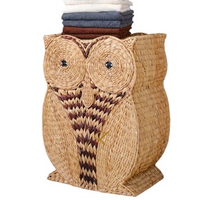 Owl Water Hyacinth Storage <b>Basket</b> <b>with</b> <b>Lid</b> Woven Animal Laundry Hamper Cute Woodland Nursery Toy Organizer - Product Image 3