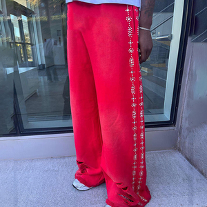 Men's Flared Sweatpants Embroidered Elastic Waist Casual Jogging <b>Trousers</b> Modern Street Fashion Customizable Eco-Friendly - Product Image 4