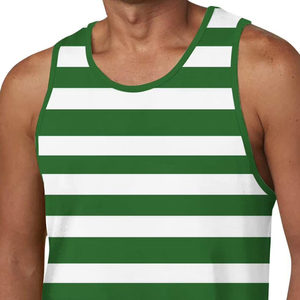 Lightweight Breathable Cotton Summer Men's Green And <b>White</b> Striped O-Neck Knitted Casual <b>Tank</b> <b>Top</b> Wholesale Flexible <b>Tank</b> <b>Top</b> - Product Image 2
