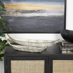 Handmade Metal Leaf Shaped <b>Decorative</b> <b>Plate</b> Minimalist Design Engraved Plant Pattern Dishes & <b>Plates</b> - Product Image 3