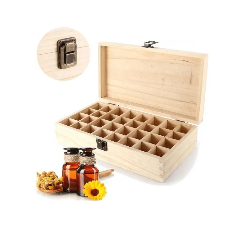 Caja de almacenamiento de madera para aceites esenciales, organizador que soporta 32 botellas para transportar o mostrar, mantiene tus aceites seguros