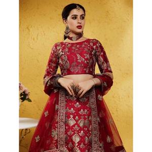 Ropa De Boda De Seda Bordada Roja Hermosa Lehenga Choli Con Dupatta - Product Image 2