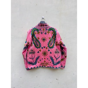 Hand Embroidered Pink Velvet 100% Cotton SHYAM EXPORT Winter Knitted <b>Jacket</b> <b>Mandarin</b> <b>Collar</b> Paisley Pattern Women's Short Full - Product Image 6