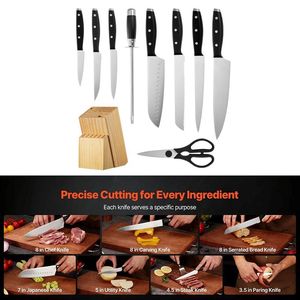 Set di coltelli da cucina per uso domestico e commerciale con ceppo portacoltelli per utensili da pesce - Product Image 2