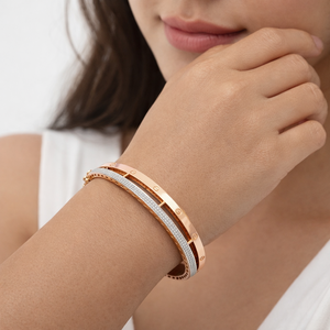 18ct Rose Gold Diamond Double Row <b>Bangle</b> <b>Bracelet</b> for Women Luxury Geometric Stackable Fine Jewelry Wedding Party Gift - Product Image 6