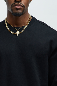 <b>Mens</b> <b>Plain</b> <b>Black</b> Heavyweight Crewneck <b>Sweatshirt</b> Drop Shoulder Oversized French Terry Cotton Pullover Top Casual Streetwear - Product Image 2