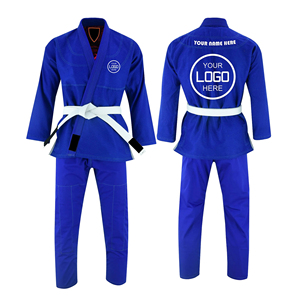 Kimono de BJJ Azul para Hombre con Cinturón Blanco, Logotipo Termotransferible en la Parte Delantera, Corte Regular, 100% Algodón Transpirable, Ropa de Artes Marciales, Talla Adulto - Product Image 4