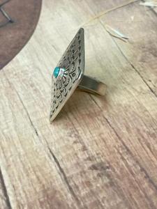 Handmade Kingman Turquoise Adjustable <b>Ring</b> Sterling <b>Silver</b> Signed Nizhoni Southwestern Boho <b>Statement</b> Jewelry Gift for Her - Product Image 2