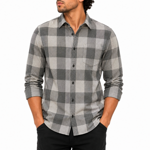 Wholesale Autumn Full Sleeve Custom Oversized Cotton <b>Flannel</b> Plaid Mens Shirt <b>Jacket</b> Casual Mens <b>Flannel</b> Shirts - Product Image 1
