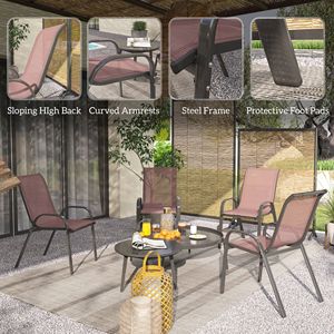 Set di 4 Sedie da Esterno Marroni con Schienale Alto, Impilabili, con Seduta in Rete Traspirante per Giardino, Prato e Impianti Sportivi - Product Image 6