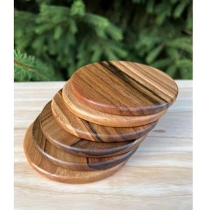 Handmade Round Natural Wood & <b>Epoxy</b> Resin Inlay Coasters Set with Holder 9cm Diameter-REHMAN CRAFT - Product Image 3