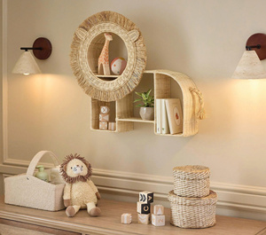 Rattan Lion Shape Shelf Handmade Boho <b>Wicker</b> <b>Decorative</b> <b>Wall</b> Hanging Shelf For Nursery Bedroom Kids Room Children Bedroom - Product Image 4