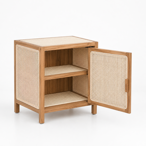 <b>Rattan</b> Nightstand Teak Wood Side Cabinet for Hotel Bedroom Villa Resort Project Hospitality Custom Furniture Wholesale Supplier - Product Image 1